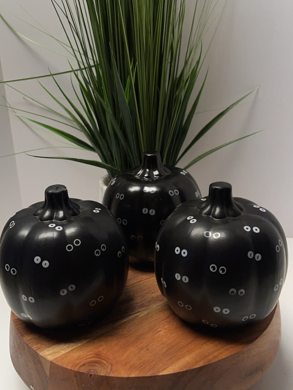NWT Black Decorative Pumpkin Set with Eye Dot Pattern - Home Accents